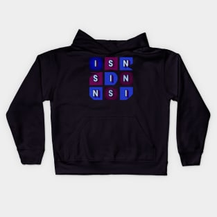 Sin - white letters in blue and red boxes, frame in the form of a capital letter "J" Kids Hoodie